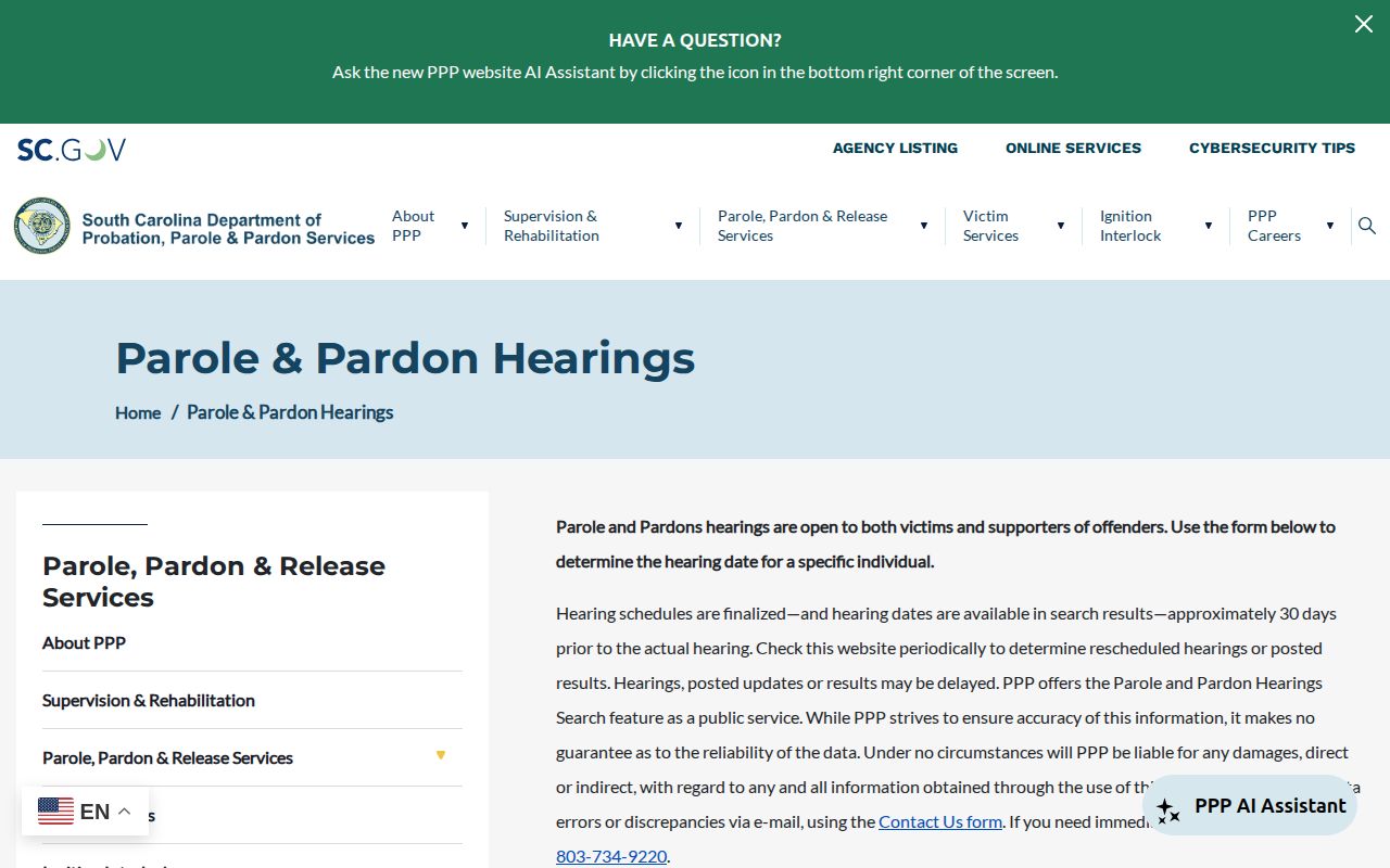 Lexington County parole hearing and decision records search