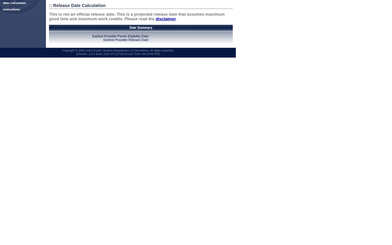 Lexington County projected inmate release date calculator disclaimer