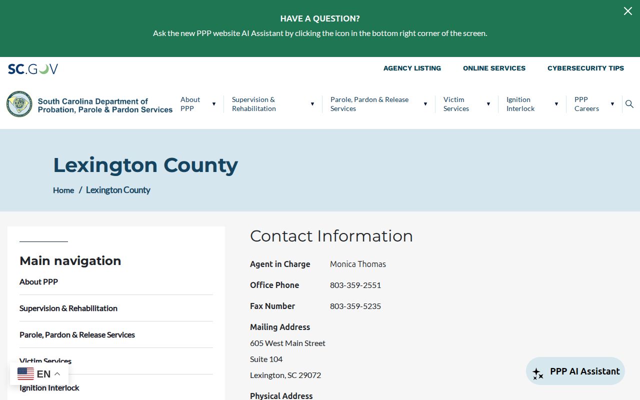 Lexington County parole and probation office directory