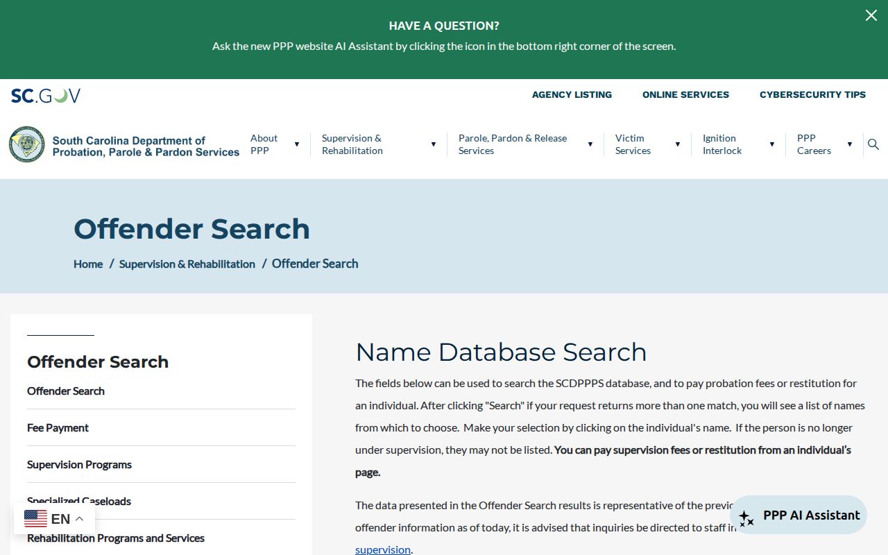 Lexington County parole and probation supervision search combinations